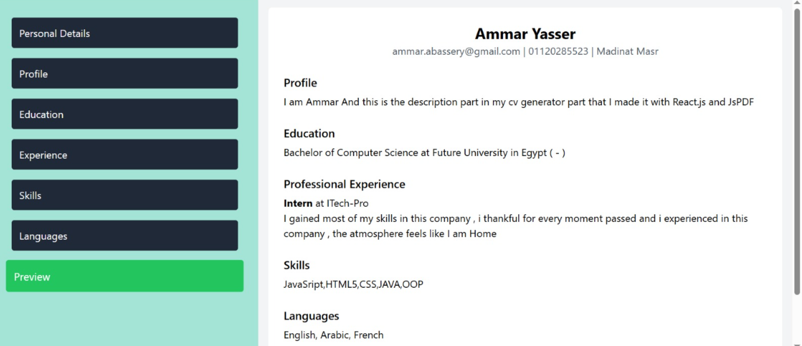  CV Generator Web App